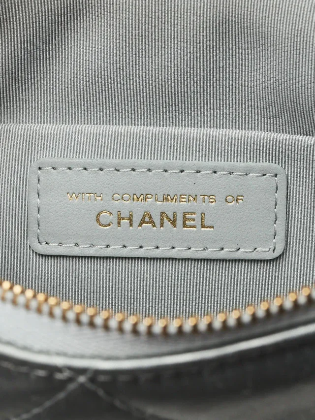 Grey Quilted Satin Chanel 19 Small O-Case VIP Zip Pouch in Grey Satin from Yoogis, photo 10 of 10