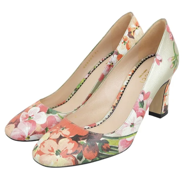 Gucci Blooms Floral Heels Pumps Shoes Multicolor in Multicolor Leather from The Reluxe