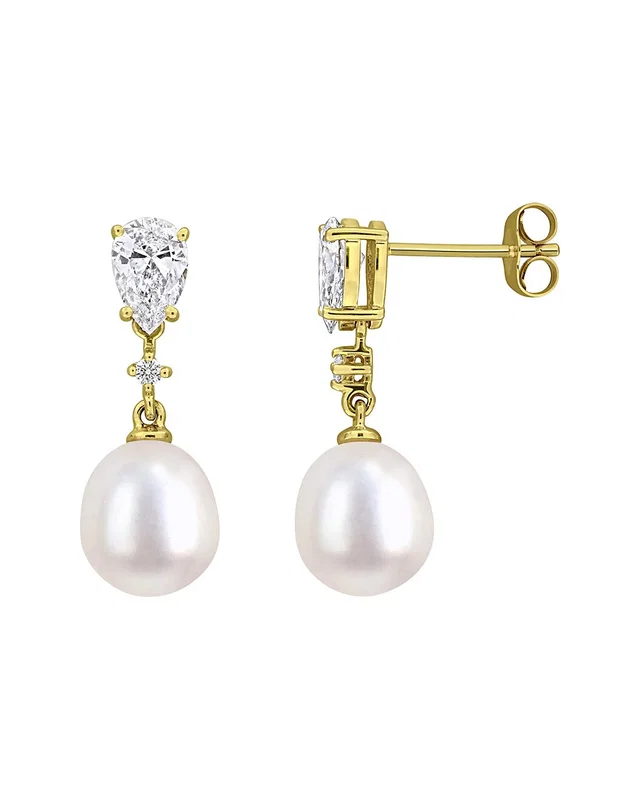 Created Forever 14K 1.00 ct. tw. Lab-Grown Diamond & 8-8.5 mm Pearl Earrings, image 1 of 1 from Rue La La