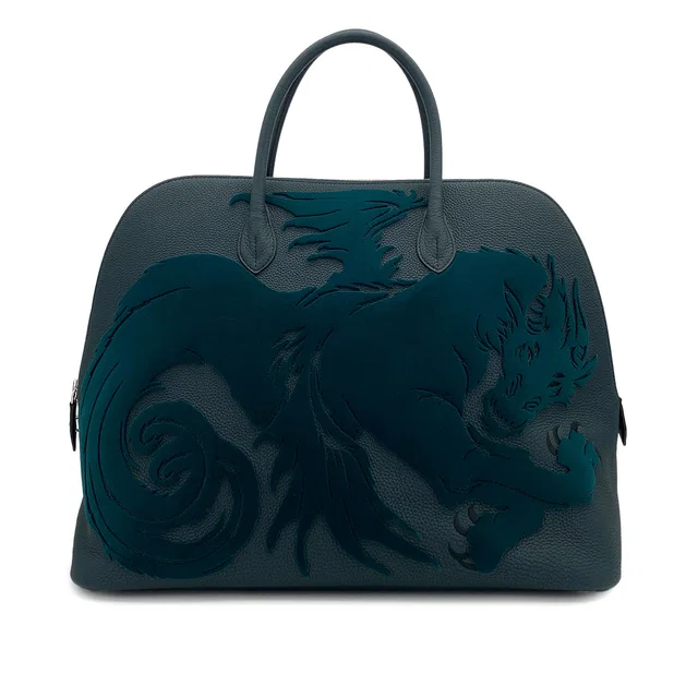 Hermès Bolide 1923 45 Chimeres Dragon Vert Cypress Togo Velvet Hand Bag 2019 D Stamp Palladium Hardware in Green Togo leather from Luxury Promise