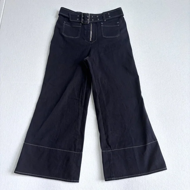Miu Miu Wide Leg Denim Trouser Pant Women's 42 Dark Wash Belted Contrast Stitch in blue|white Denim from Poshmark