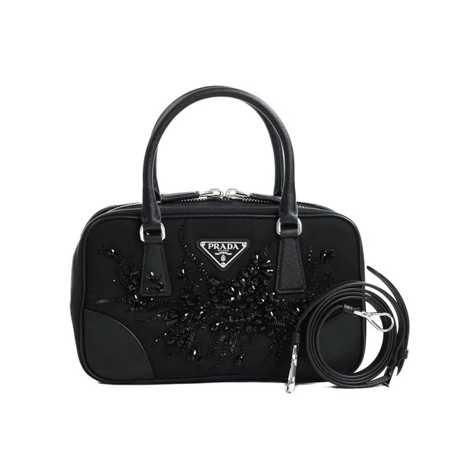 Prada Handbag 2-Way Black in Black Nylon from The Reluxe