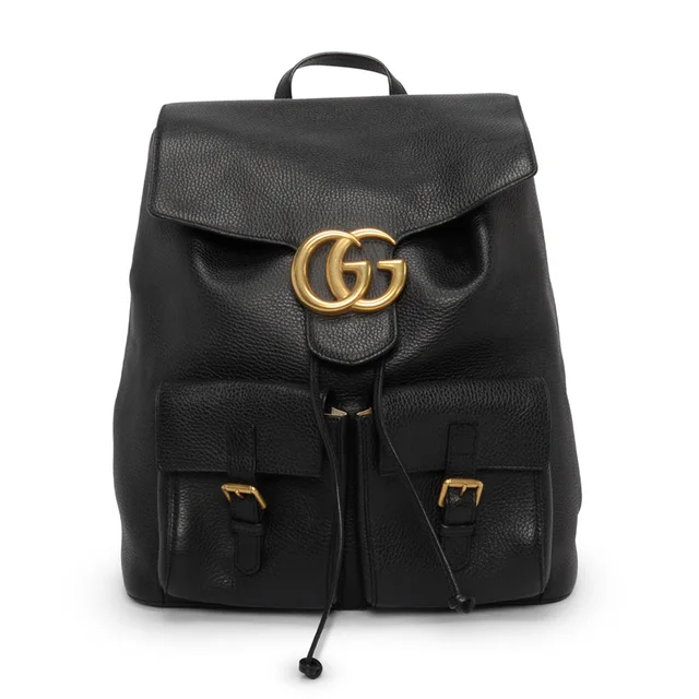 Gucci Grained Calfskin GG Marmont Backpack in Black Caviar leather from Blue Spinach
