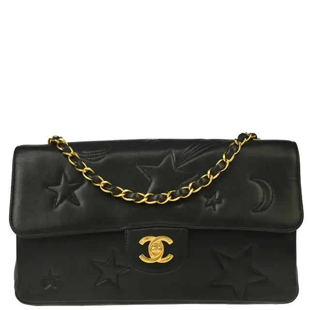 Chanel 1994-1996 Black Lambskin Star Stitch Classic Single Flap Medium in Black Lambskin from AMORE Vintage Tokyo