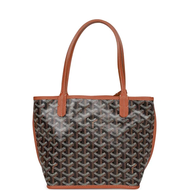 Goyard Goyardine Black Anjou Mini Tote Bag Palladium Hardware in Black Calfskin from Madison Avenue Couture
