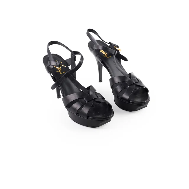 Saint Laurent Tribute Heels Black - Size 40 in Black Leather from The Purse Affair