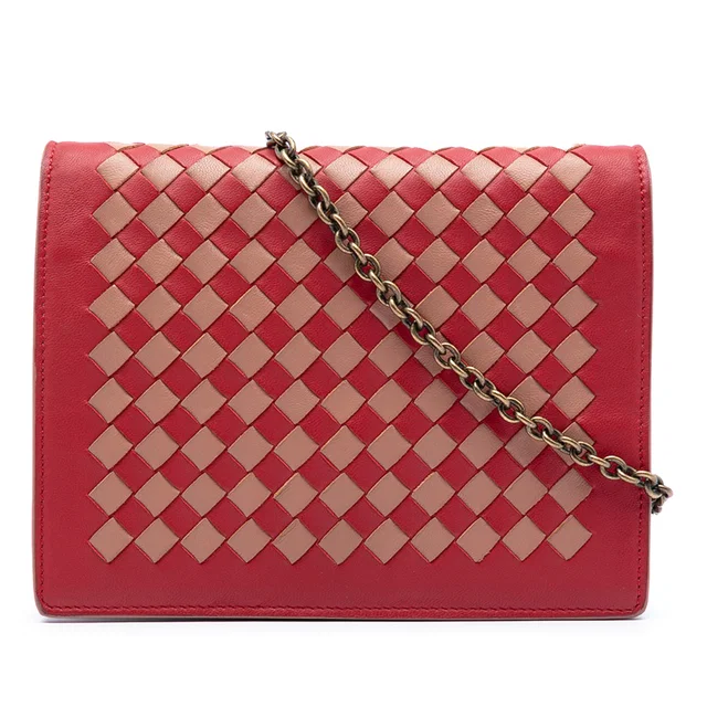 Red Bottega Veneta Nappa Intrecciato Wallet on Chain Crossbody Bag in Red Nappa leather from Designer Revival