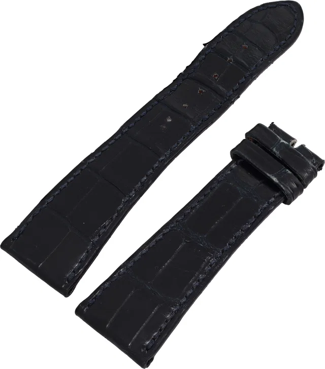 Patek Philippe Philipe Black Alligator Strap with blue stitching (24mm x 18mm) in Black Crocodile from Gray And Sons