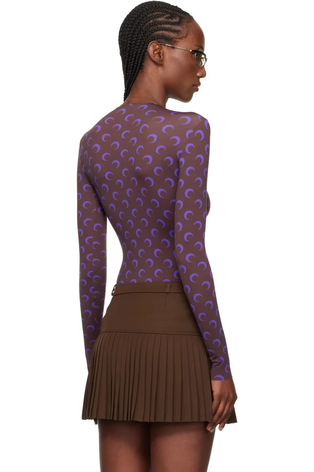 Marine Serre Brown & Purple Moon Printed Jersey LS T-shirt, photo 3 of 5 from SSENSE