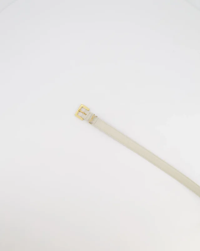 Saint Laurent Cassandre Cream Leather Belt with Brushed Gold Square Buckle and Logo Size 75 in White Leather from Sellier, photo 5 of 8