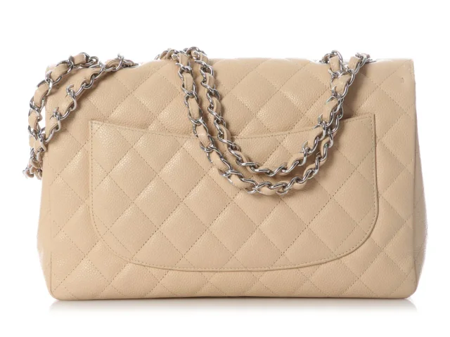 Chanel Jumbo Beige Quilted Caviar Classic Single Flap in Beige Caviar leather from Ann's Fabulous Finds, photo 4 of 9