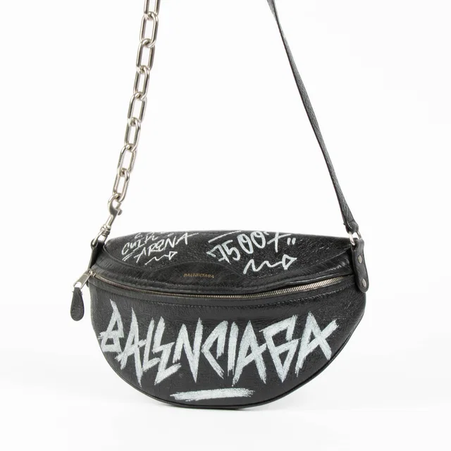 Balenciaga Black Graffiti Souvenir XS Belt Bag in Black Leather from Labellov