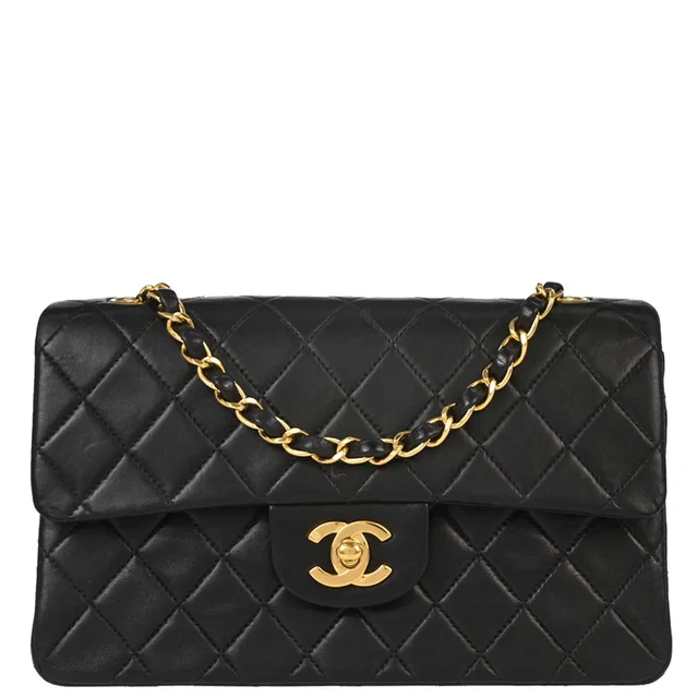 Chanel 2000-2002 Black Lambskin Small Classic Double Flap Shoulder Bag in Black Lambskin from AMORE Vintage Tokyo