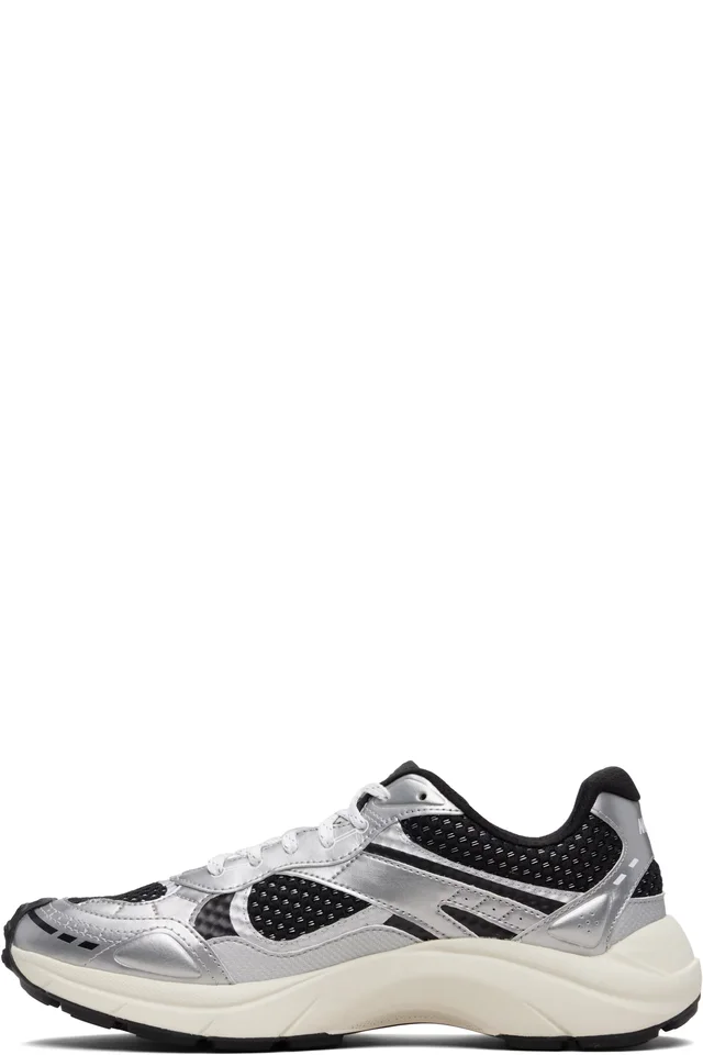 Hugo Silver & Black Mesh Faux-Leather Sneakers, photo 3 of 5 from SSENSE