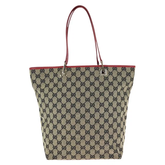 Gucci Beige Red Gold GG Canvas Leather 002 Tote Bag in Beige Canvas from The Reluxe