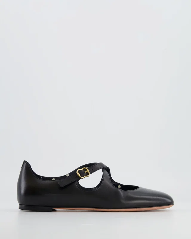 Bally Black Leather Flats with Crossed Strap Detail Size EU 36 in Black Leather from Sellier