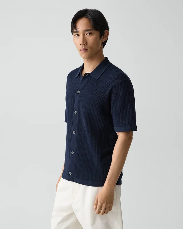 Theory Mesh Button-Up Shirt in Cotton in BALTIC 100% Cotton; Exclusive Of Elastic, photo 2 of 12 from Theory