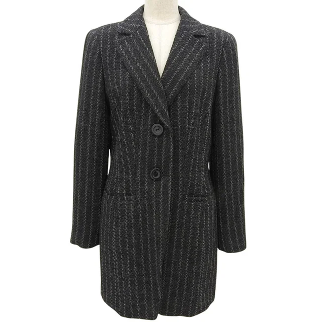 Dior Striped Pattern Logo Button Jacket #11 Charcoal Gray in Grey Wool from VINTAGE QOO TOKYO