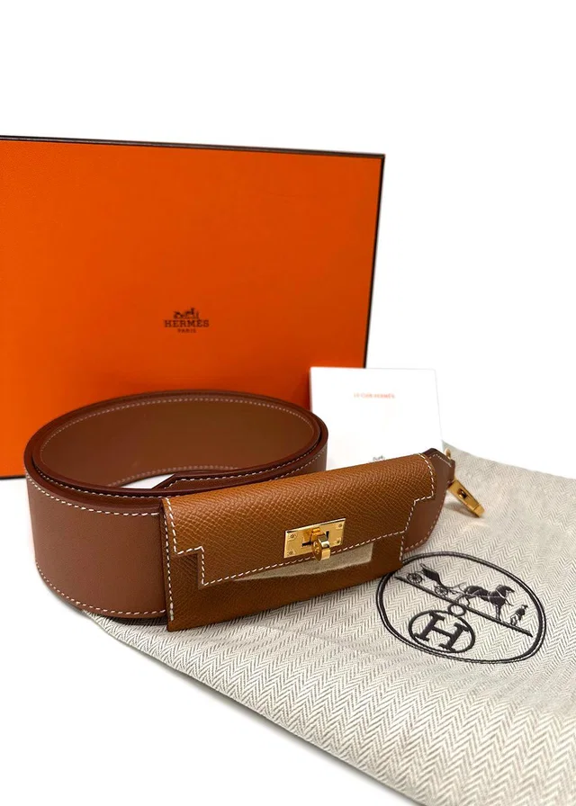 Hermès Gold Leather Kelly Pocket Bag Strap in Gold Leather from HEWI