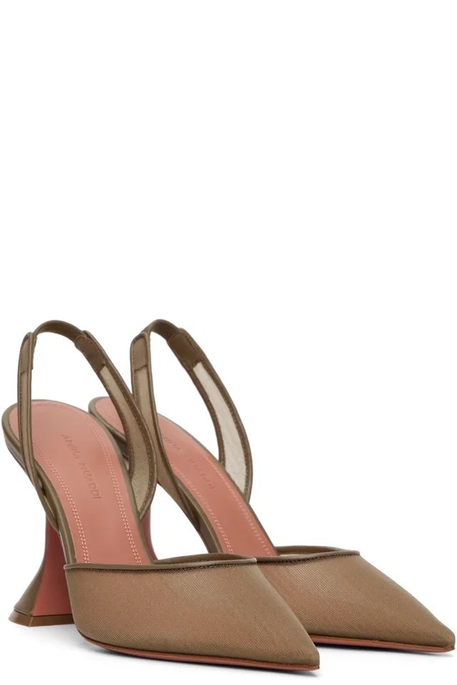 Amina Muaddi Taupe Holli Mesh Sling 95 Heels, photo 4 of 5 from SSENSE