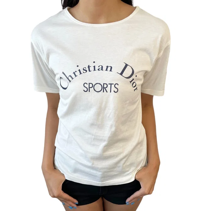 Dior Sports Vintage Big Logo T-shirt Top #M White Dark Blue Cotton in White from Luxury Promise