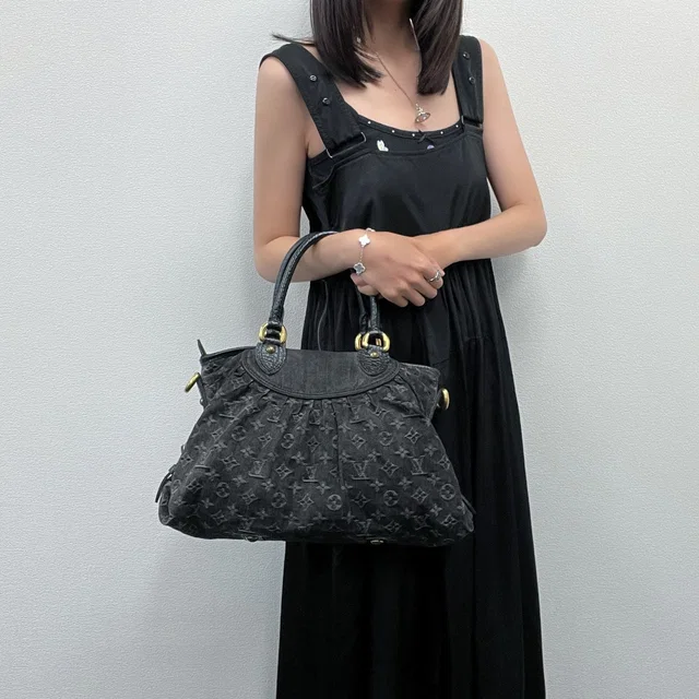 Louis Vuitton Monogram Denim Neo Cabby MM Handbag Leather Black Vintage in Black Denim from The Reluxe