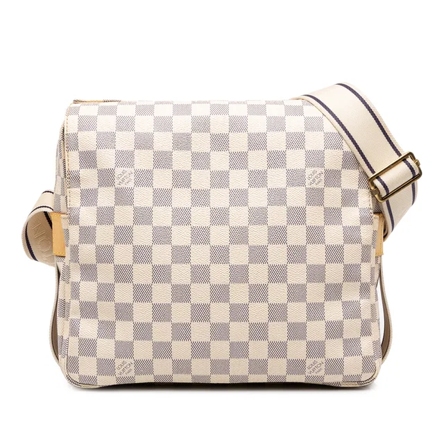 White Louis Vuitton Damier Azur Naviglio Crossbody Bag in White Canvas from Designer Revival