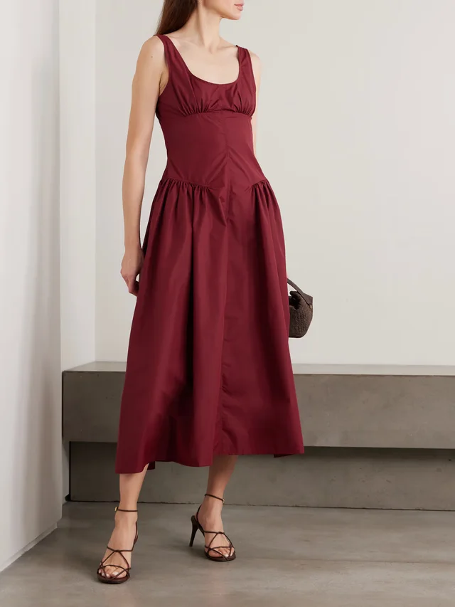 PROENZA SCHOULER WHITE LABEL Kendall pleated paneled shell midi dress in Red, photo 2 of 2 from NET-A-PORTER (Canada)