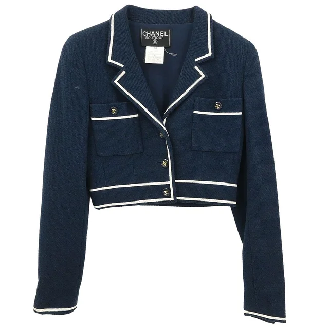 Chanel Single Breasted Jacket Navy #38 in Navy from AMORE Vintage Tokyo