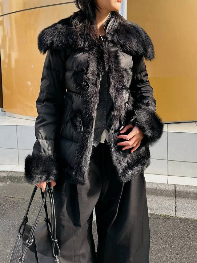 Prada Sheep Fur Duffle Coat #40 Black in Black Nylon from VINTAGE QOO TOKYO