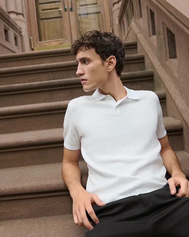 Theory Soris Polo Shirt in Light Bilen in WHITE 62% Viscose, 38% Polyester; Exclusive Of Elastic, photo 6 of 10 from Theory