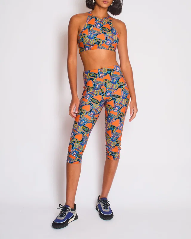 Hermès Orange & Multicolour Printed Cropped Top & Capri Trousers Bath/Gym Set Size FR 36 (UK 8) in Orange from Sellier