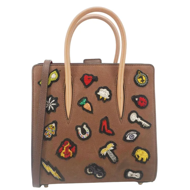 Christian Louboutin Paloma Small Patches Leather Top Handle Crossbody Bag Brown in Brown Leather from Dallas Designer Handbags