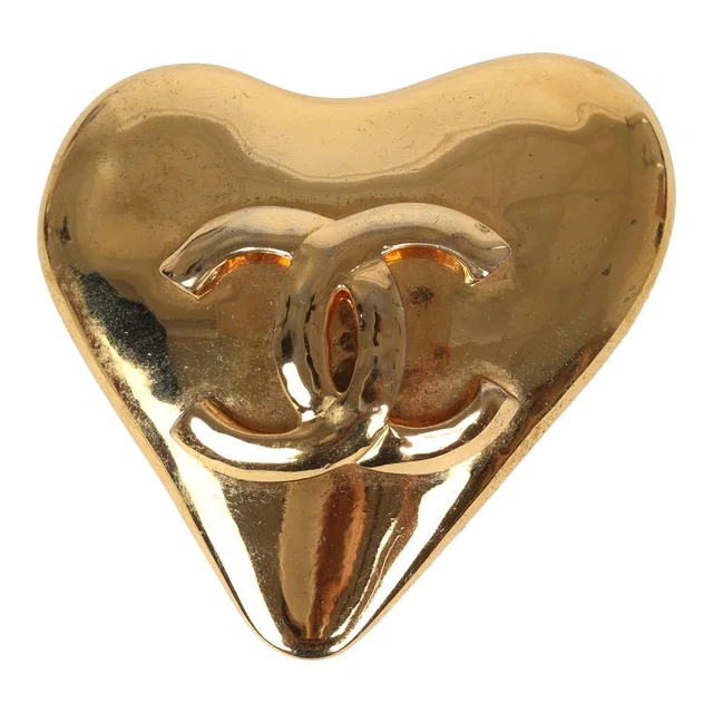 Chanel Vintage CC Heart Brooch Gold Plated Hardware in Gold from Madison Avenue Couture