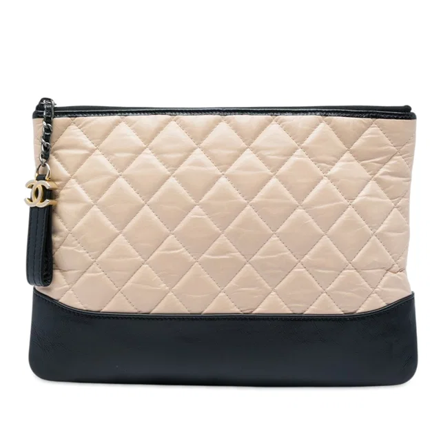 Black Chanel Medium Bicolor Quilted Aged Calfskin Gabrielle O Case Clutch in Black Calfskin from Designer Revival