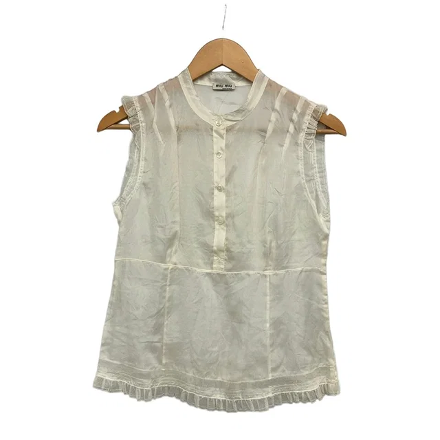 Miu Miu Short Sleeve Top Ivory in White from The Reluxe