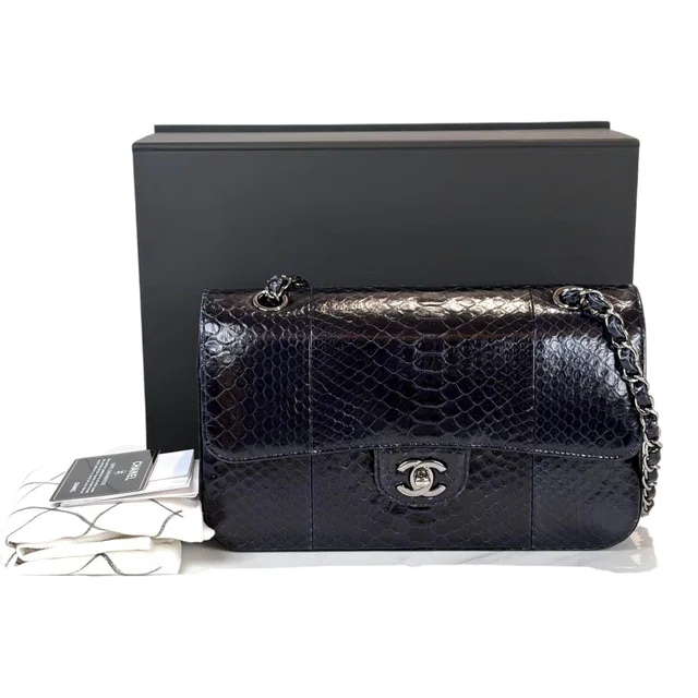 Chanel Classic Flap Medium Midnight Blue Python Bag in Navy Python from Luxury Promise