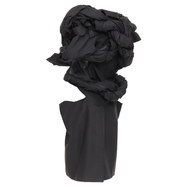 Comme des Garcons black textured 3D multi knots cut out coat in black, photo 6 of 6 from ShopSimon