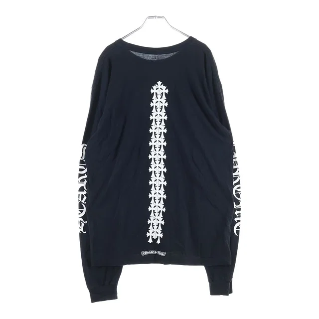 Chrome Hearts Cemetery Cross Tire Track Long Sleeve Tee Back Print T-Shirt Black in Black from The Reluxe