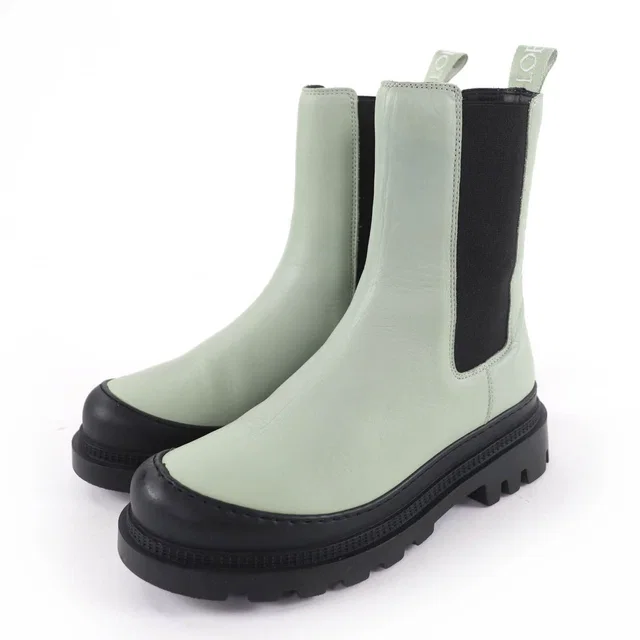 Loewe Workman Logo Leather Boots Green Black Heel 38 in Black Leather from The Reluxe