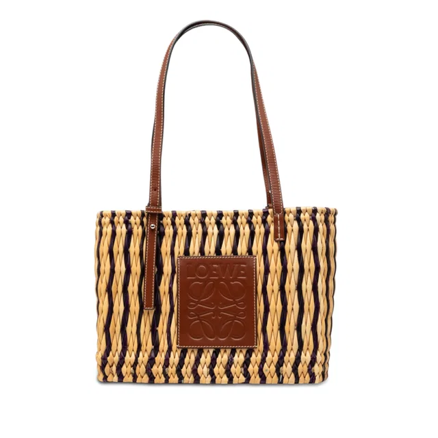 Beige LOEWE Paulas Ibiza Small Raffia Anagram Square Basket Tote in Beige Raffia from Designer Revival