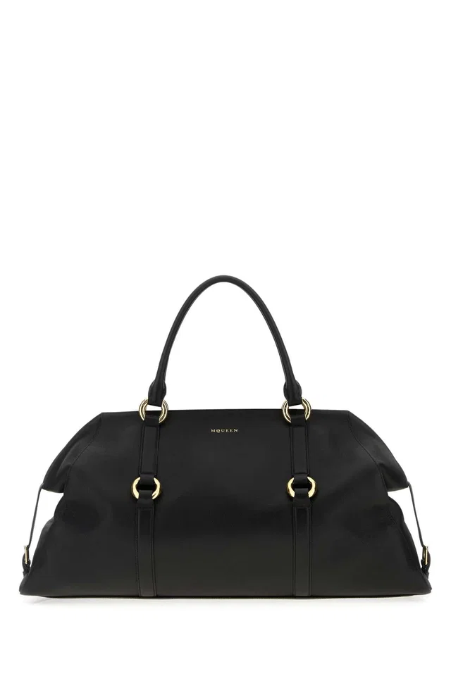 Alexander McQueen Farringdon Maxi Top Handle Bag — Black Calf Skinbrass in Black Calfskin from HEWI