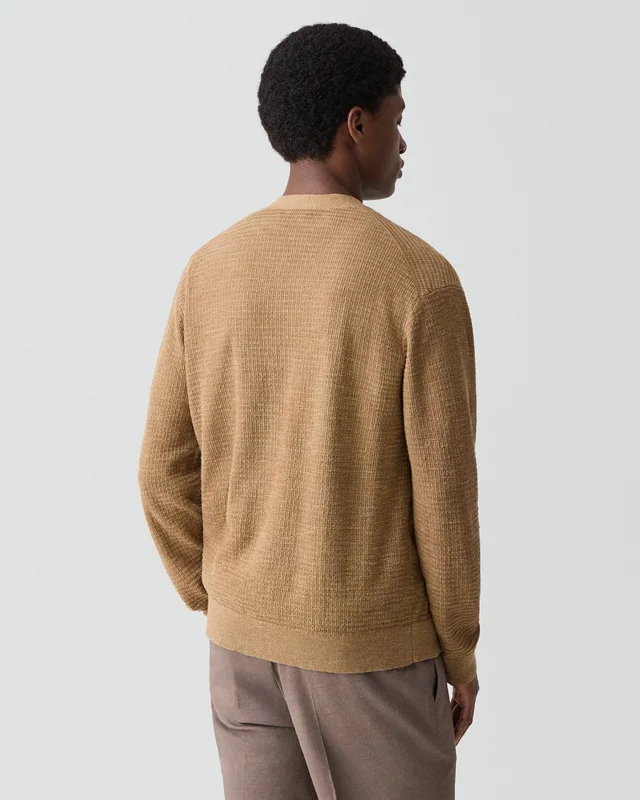 Theory V-Neck Cardigan in Pacific Linen in FRESH KHAKI 65% Linen, 23% Cotton, 12% Polyester; Exclusive Of Elastic, photo 3 of 14 from Theory