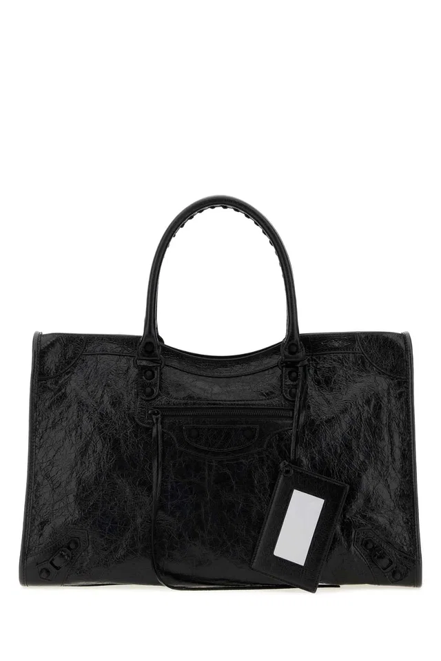 Balenciaga Crackled Lamb Leather Shoulder Bag — Black in Black Lambskin from HEWI