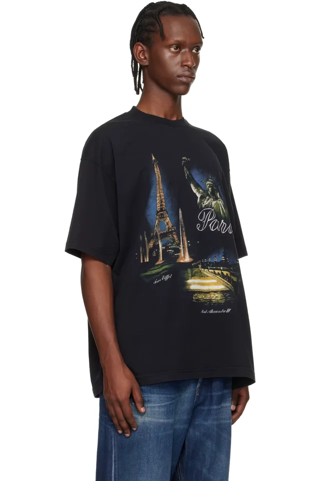 VETEMENTS Black 'Paris' Tourist T-shirt, photo 2 of 2 from SSENSE