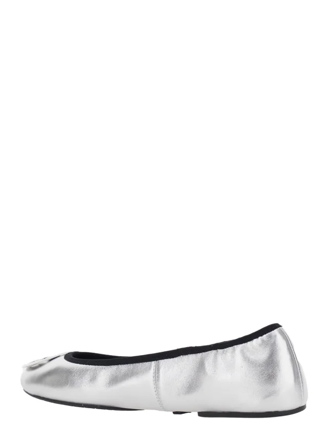 Tory burch Silver Ballet shoes with Logo Plate on the Front and Elasticized Design in Leather for Women in 95% Ovine 5% Nylon, photo 4 of 7 from Gaudenzi Boutique