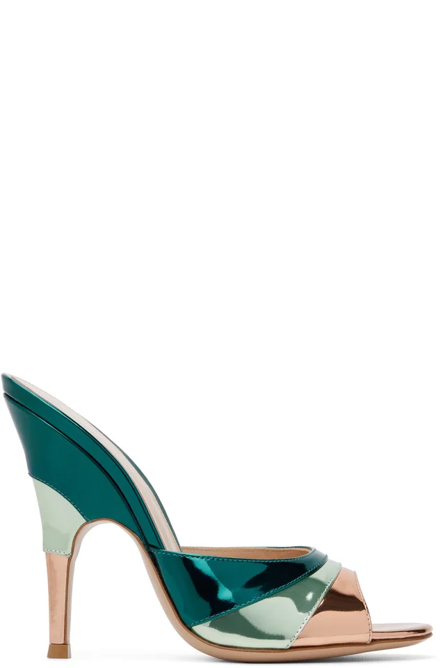 Gianvito Rossi Blue & Gold Marea Heeled Sandals, image 1 of 1 from SSENSE