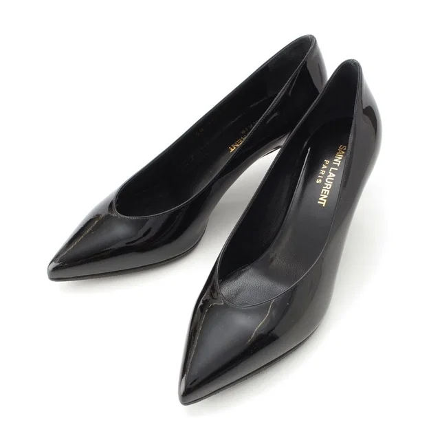 Saint Laurent Kitten 50 Patent Pointed Toe Pumps Black Heels in Black Patent leather from The Reluxe