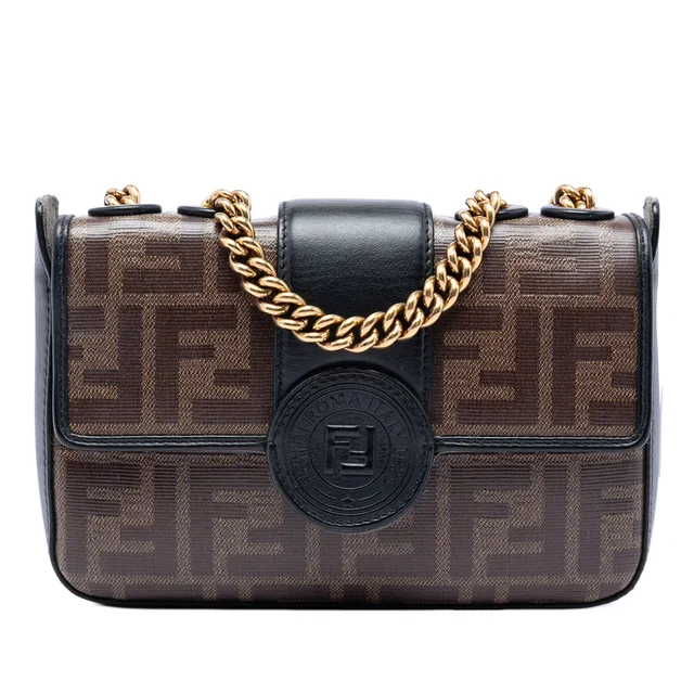 Brown Fendi Mini FF 1974 Glazed Fabric Stamp Patch Crossbody in Brown Coated canvas from Designer Revival