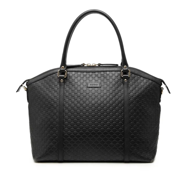 Black Gucci Large Microguccissima Dome Satchel in Black Leather from Designer Revival